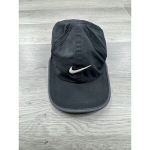 Nike Hat Cap Adjustable Black White Swoosh Drifit Featherlight Drifit Mens